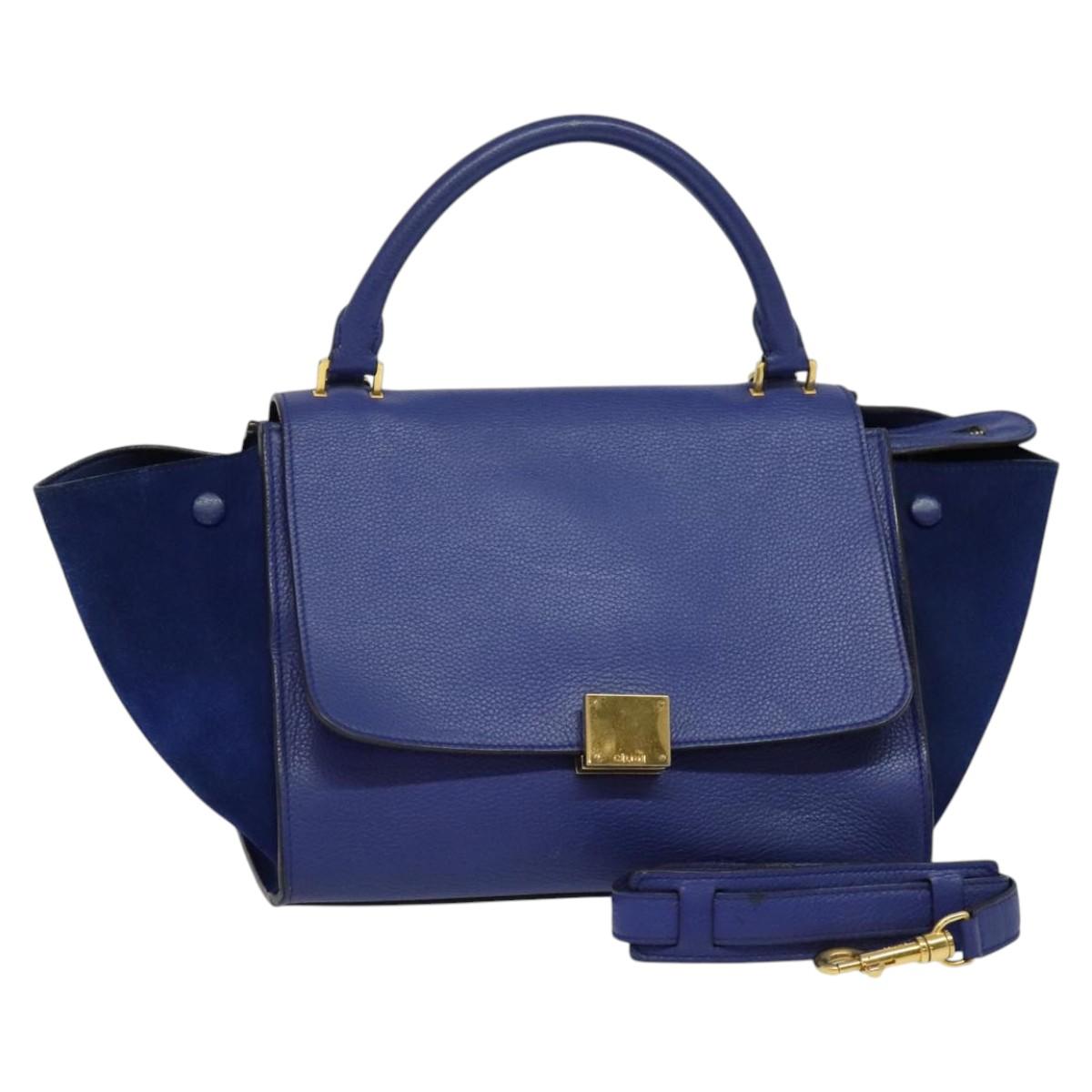 Céline Trapèze, Blue, Leather, handbag