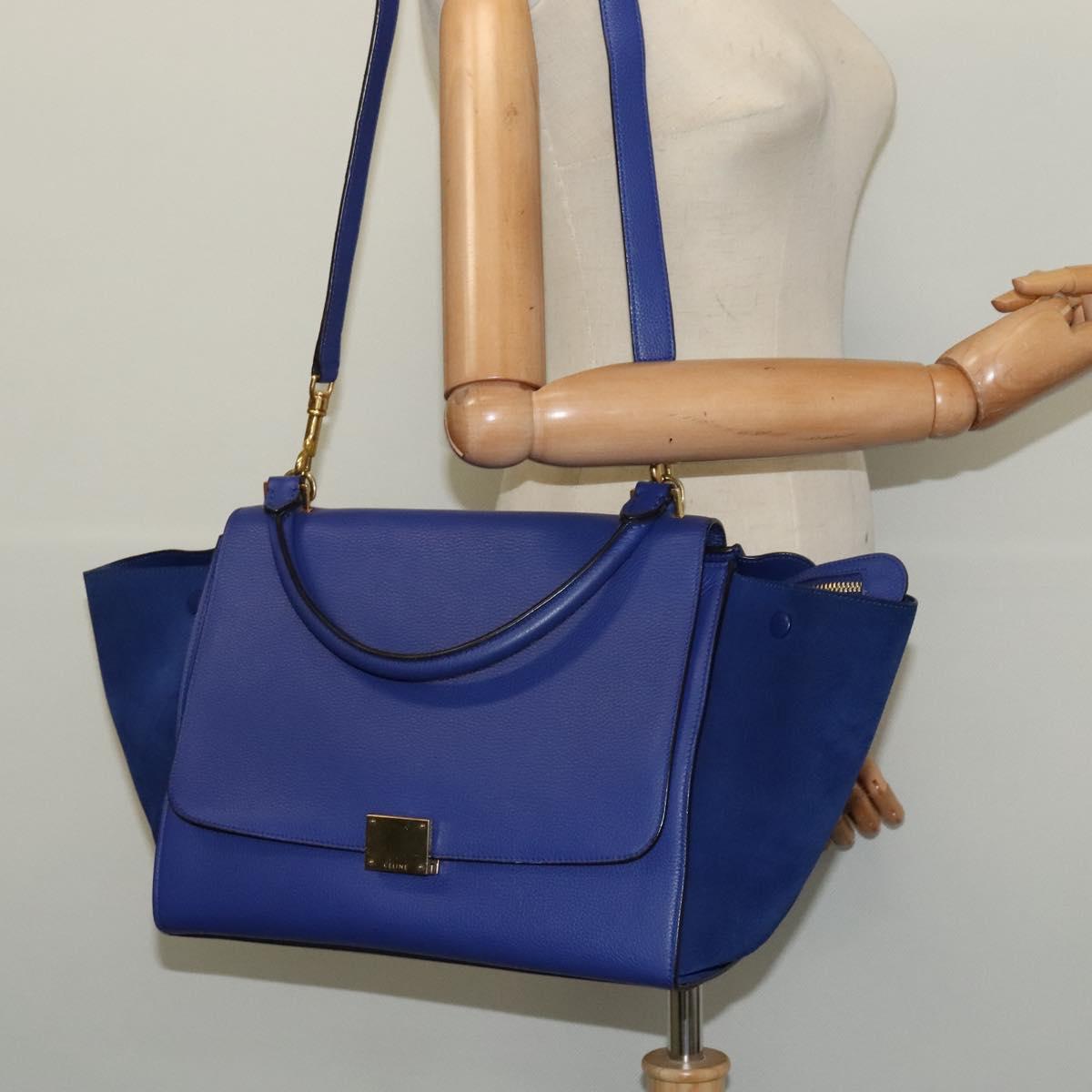 Céline Trapèze, Blue, Leather, handbag