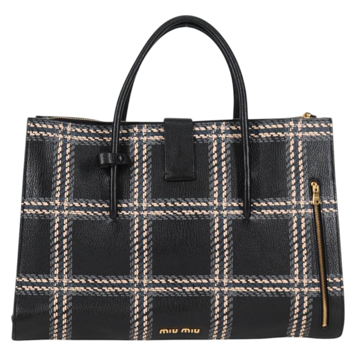 Miu Miu Madras, Black, Leather, tote