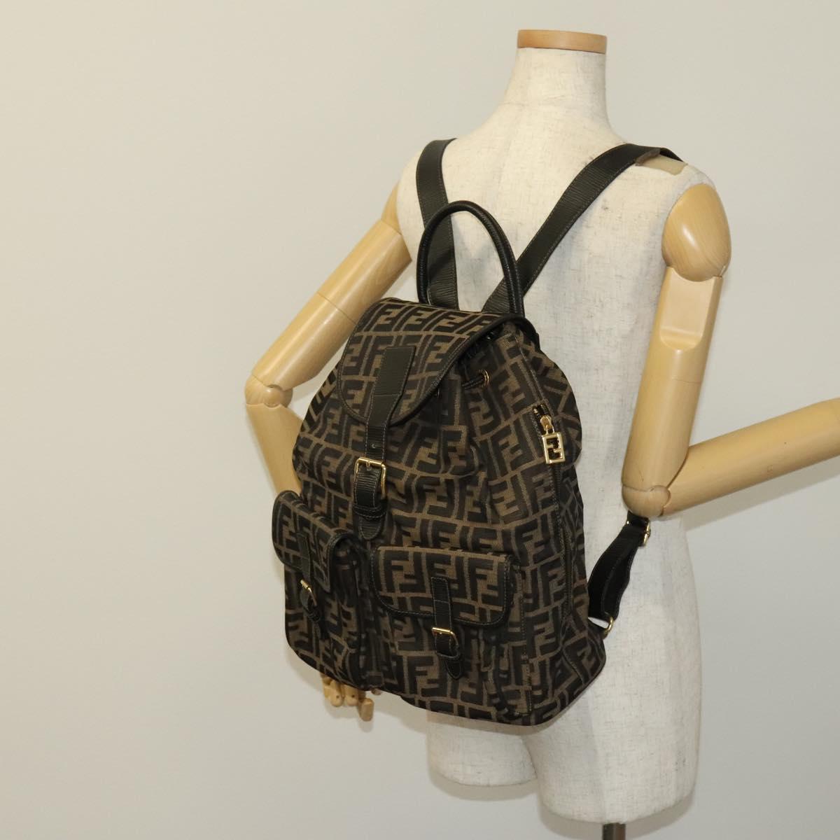 Fendi Zucca, Brown, Canvas, backpack