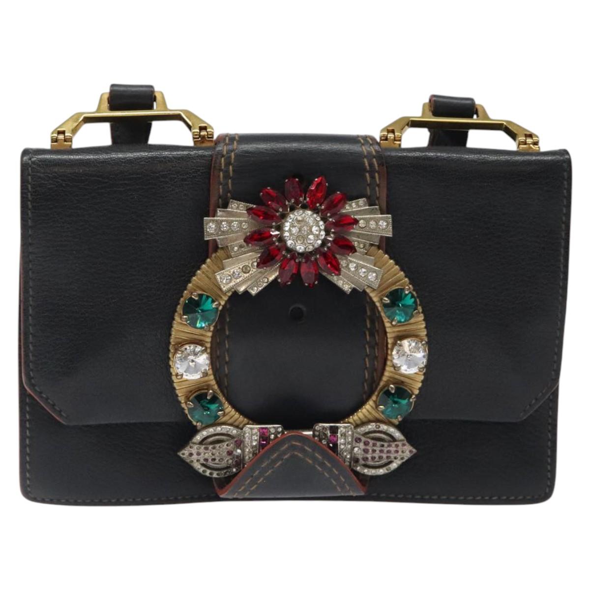 Miu Miu Madras, Black, Leather, shoulder