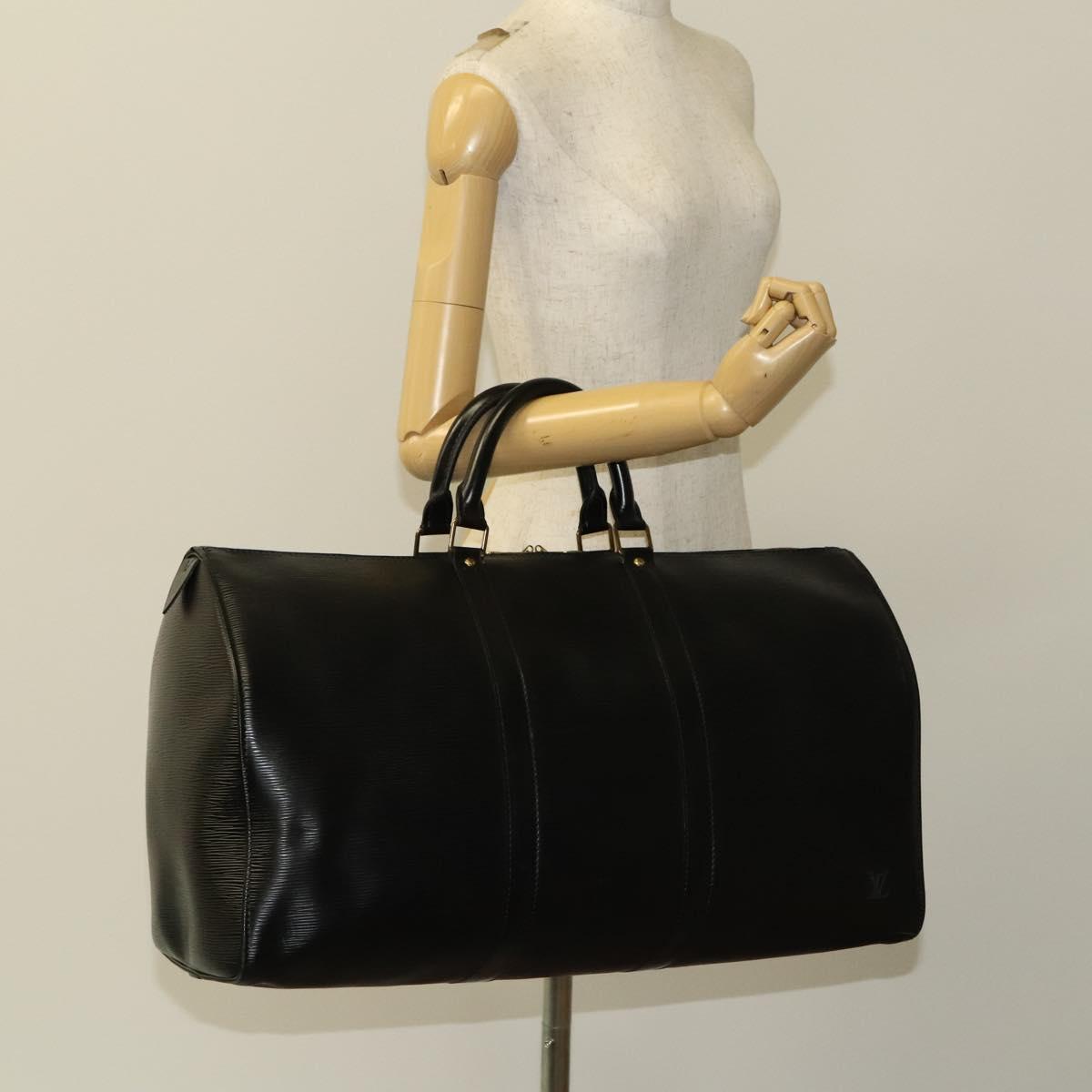 Louis Vuitton Keepall 50, Black, Leather, travel