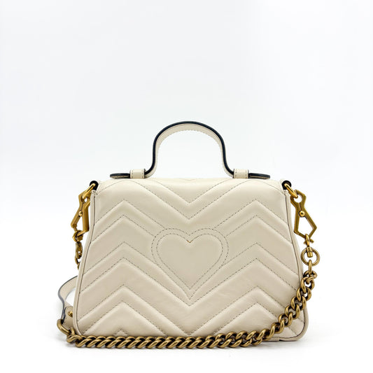 Gucci GG Marmont Top Handle Flap Matelasse Leather, White, Leather, Handbag