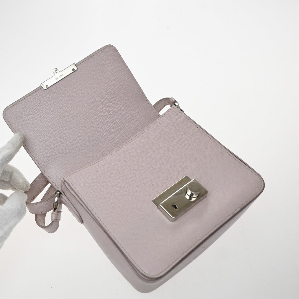 Prada Sound Flap Embroidered Saffiano, Pink, Leather, Shoulder Bag