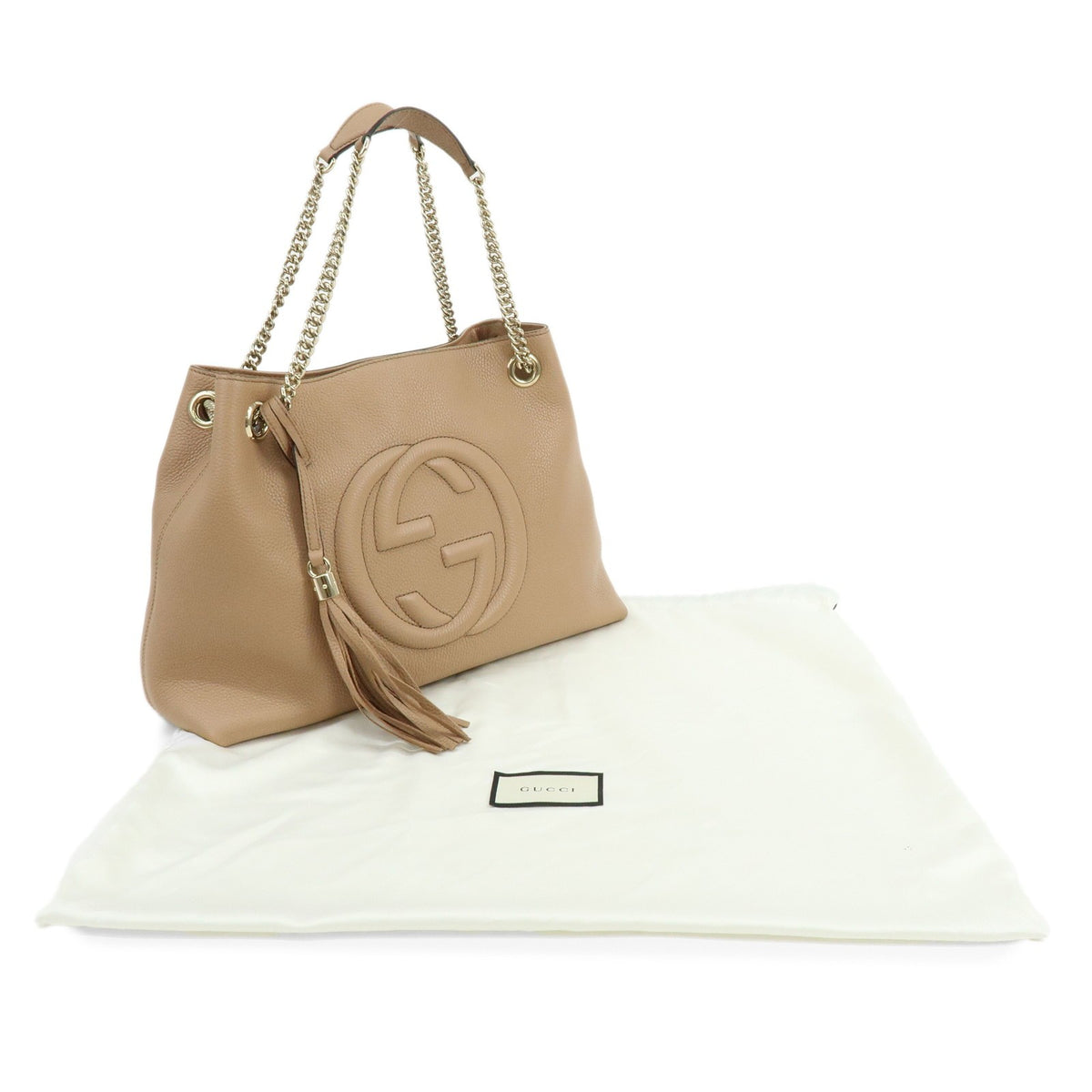 Gucci Soho Chain Strap Leather, Beige, Leather, Shoulder Bag