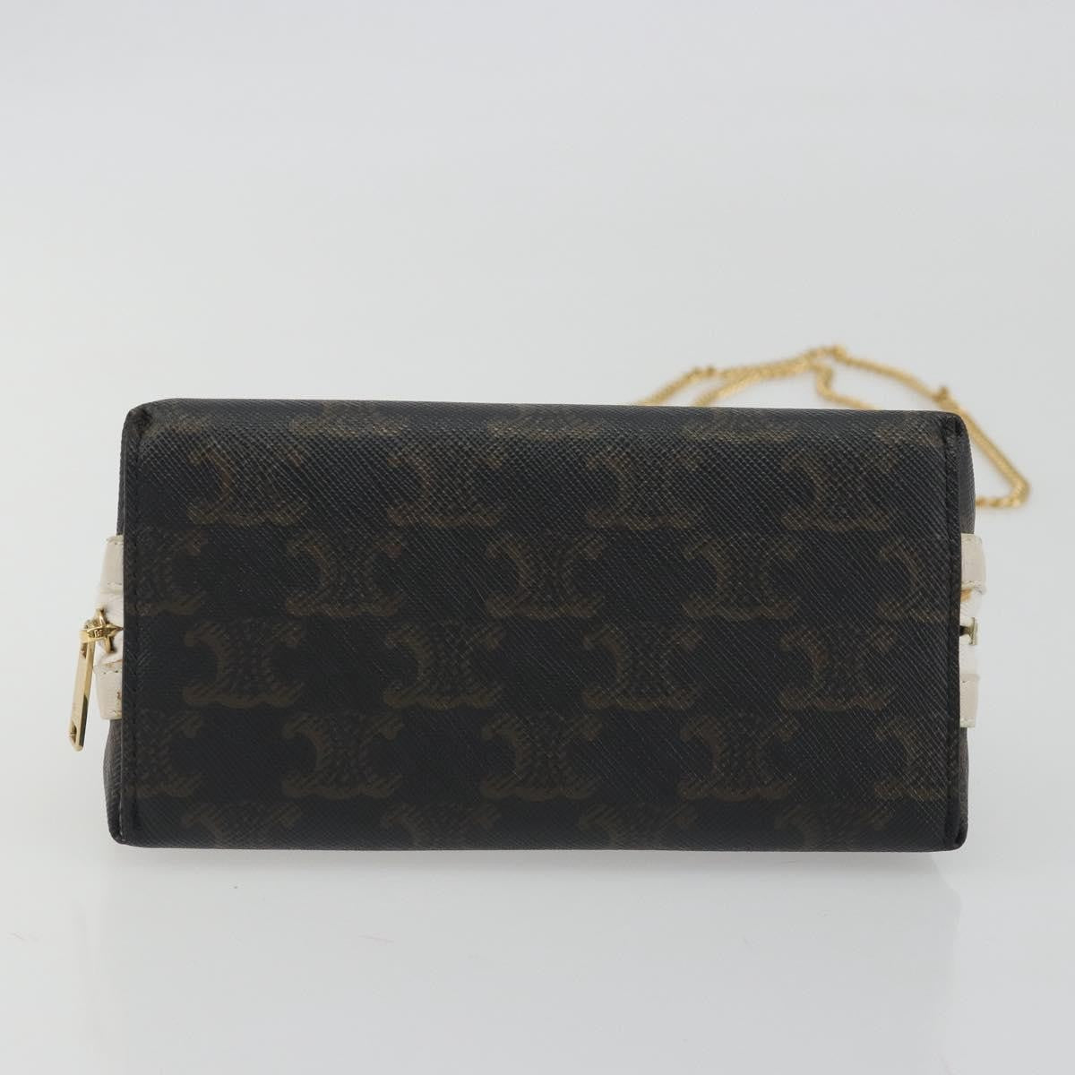 Celine Zip Around Chain Clutch Triomphe Coated Canvas, Brown, Canvas, Clutch