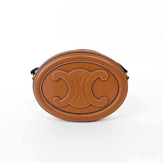 Celine Triomphe Oval Crossbody Bag Triomphe Coated Canvas and Leather, Camel, Leather, Handbag