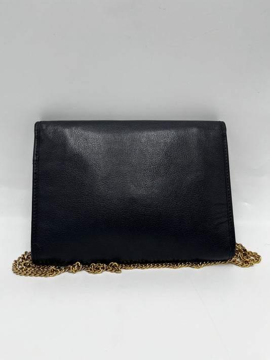 Christian Dior Vintage CD Chain Shoulder Bag Leather, Black, Leather, Clutch