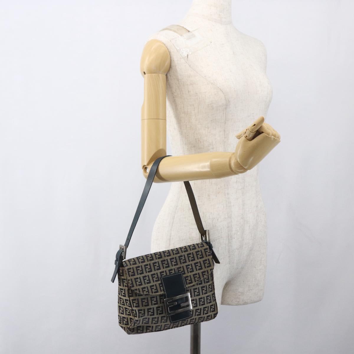 Fendi Zucchino Canvas Mamma Baguette canvas, NAVY, CANVAS, Handbag