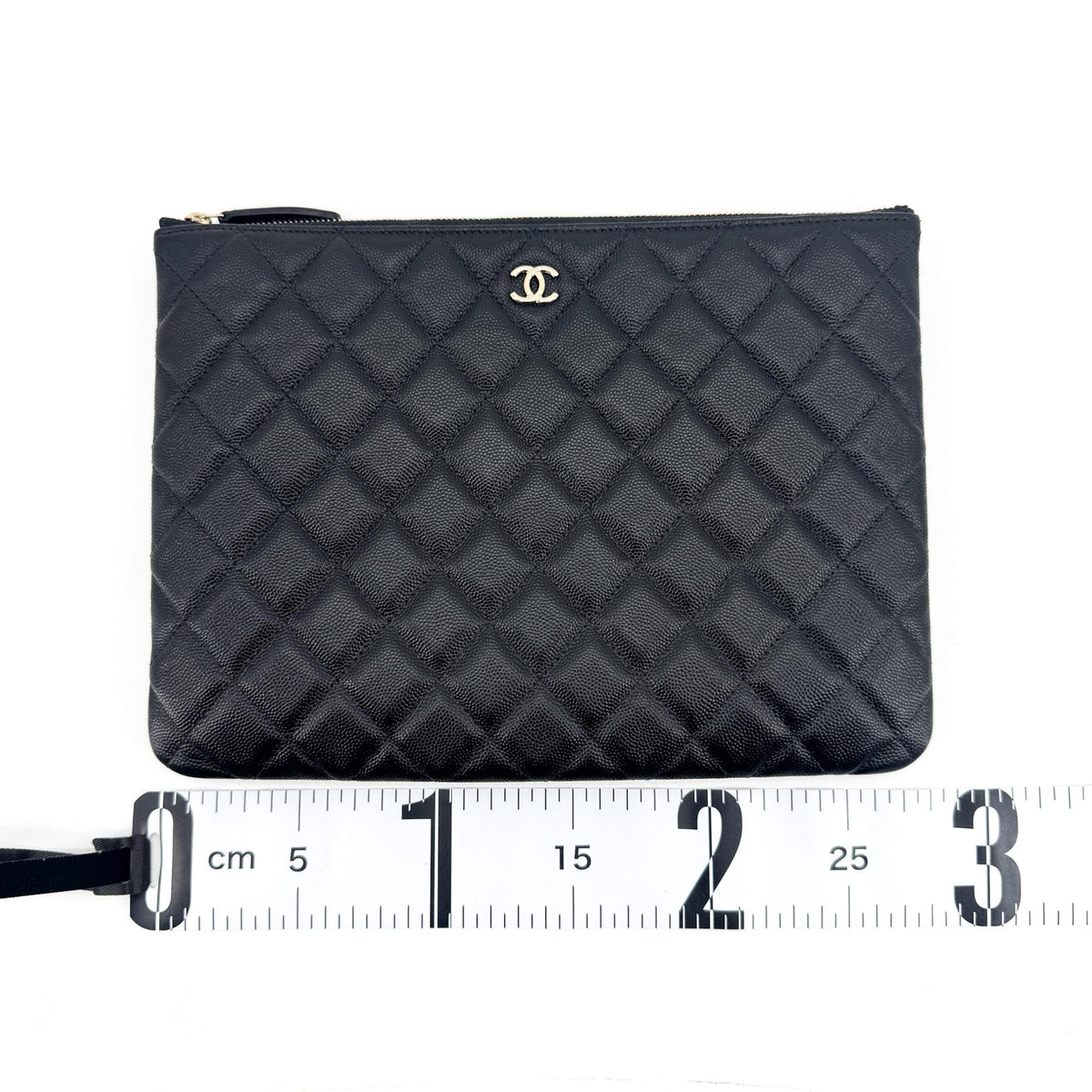 Chanel O Case Clutch Quilted Caviar, Black, Leather, Clutch