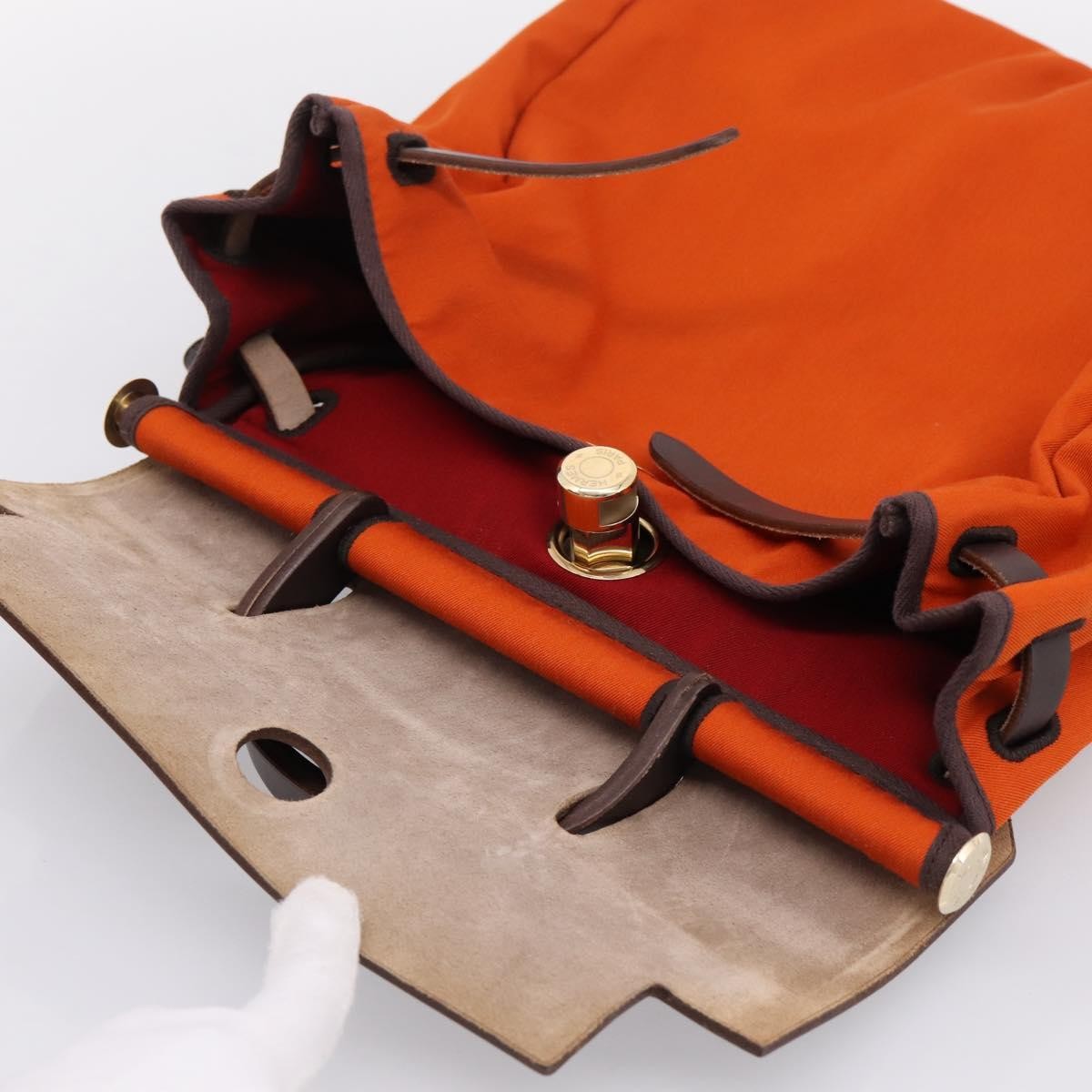 Hermes Herbag A Dos Toile, Orange, Canvas, Backpack