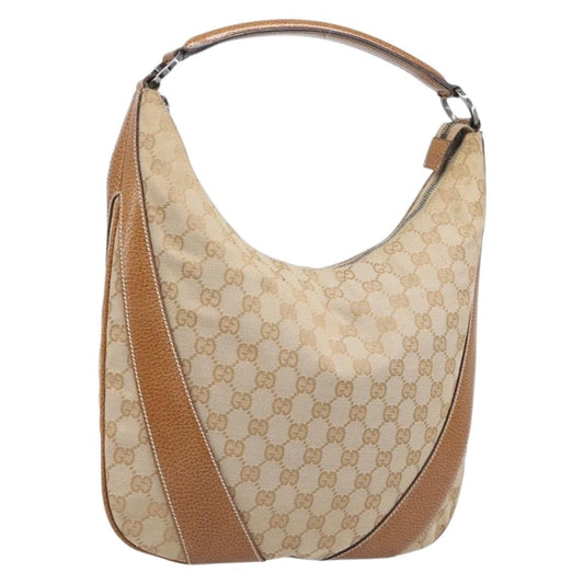 Gucci Vintage Zip Hobo GG Canvas with Leather, Beige, Canvas, Shoulder Bag