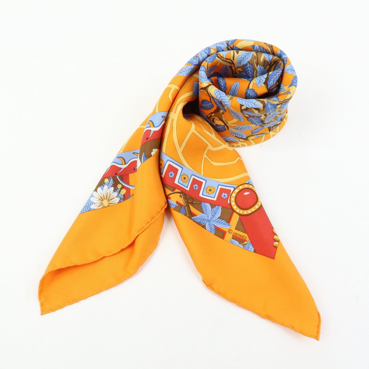 Hermes Carré 90 Silk multicolor, Orange, Silk, Scarf