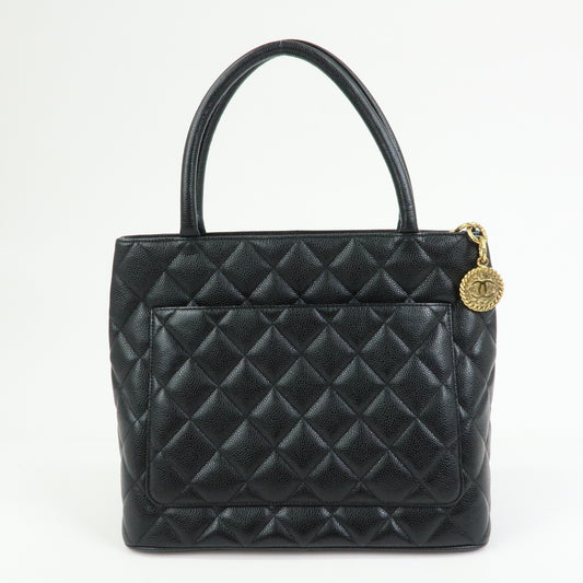 Chanel Medallion Quilted Caviar, Black, Leather, Tote Bag