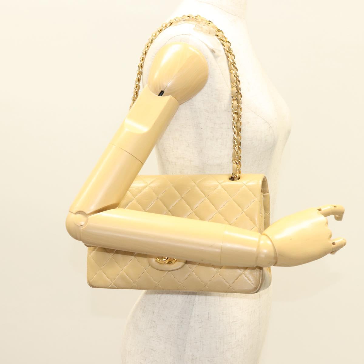 Chanel Vintage Classic Double Flap Bag Quilted Lambskin, BEIGE, LEATHER, Shoulder bag