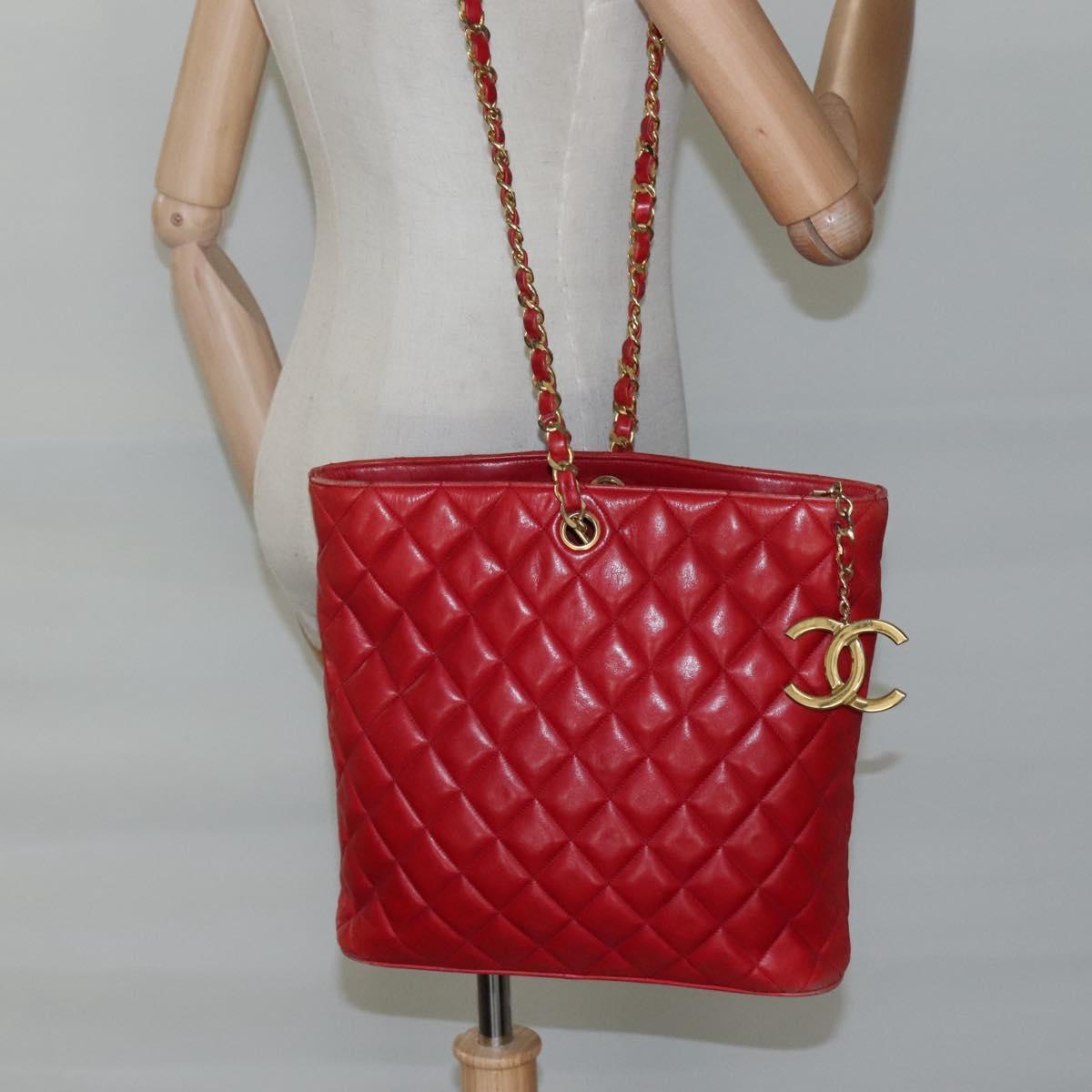 Chanel Chanel vintage cc chain leather, RED, LEATHER, Shoulder bag