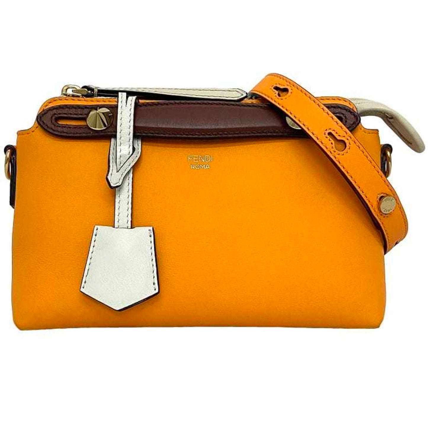 Fendi By The Way Mini, Orange, Leather, shoulder