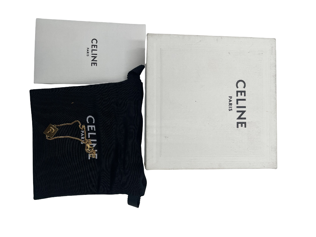 Celine Vintage Triomphe Logo Charms Bracelet Metal with Resin and Crystals, GOLD, PONY_STYLE_CALFSKIN, Bracelet