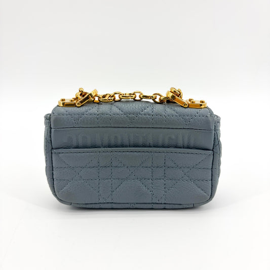 Christian Dior Caro Cannage Quilt Calfskin, Gray, Leather, Handbag