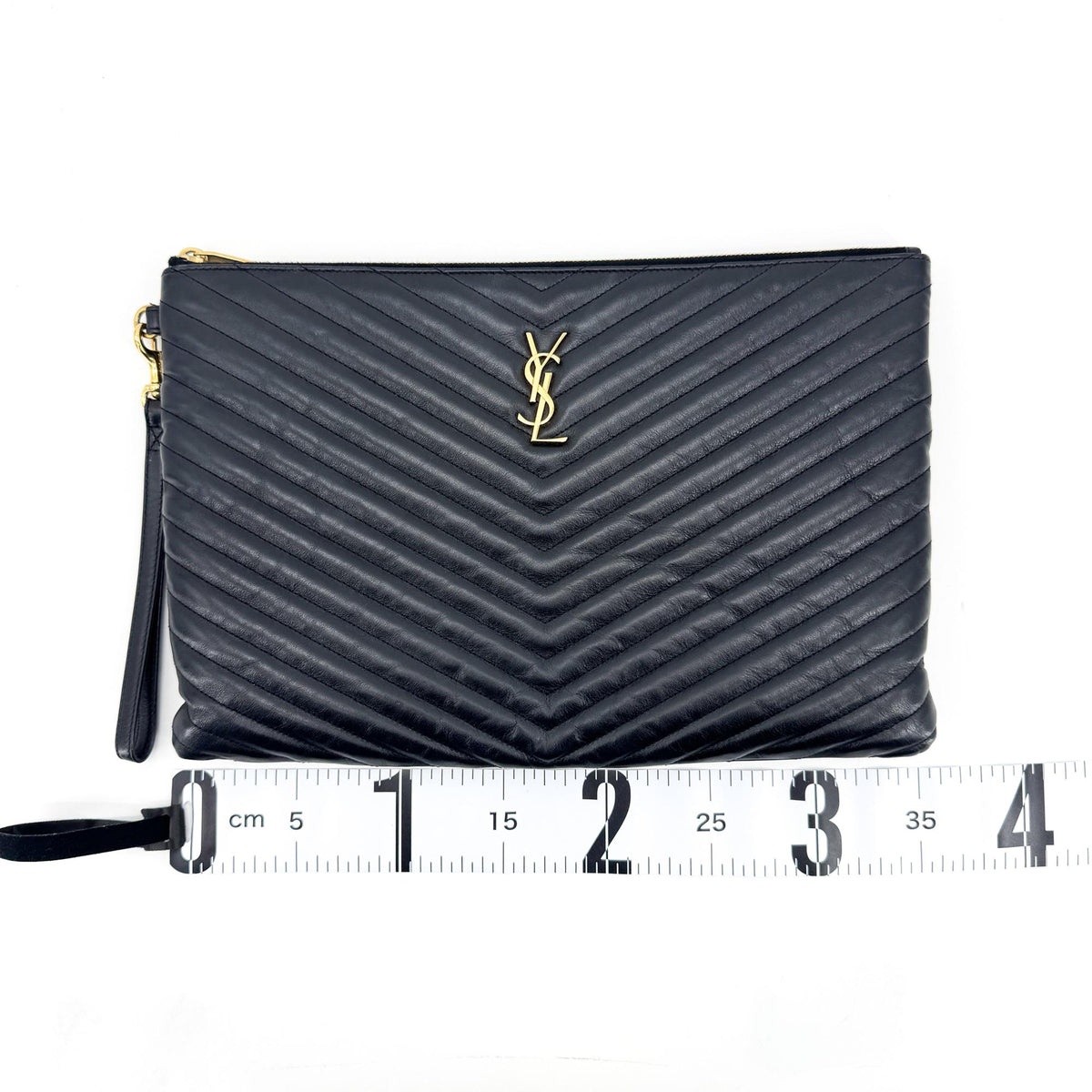 Saint Laurent Puffy Zip Patent, Black, Leather, Clutch