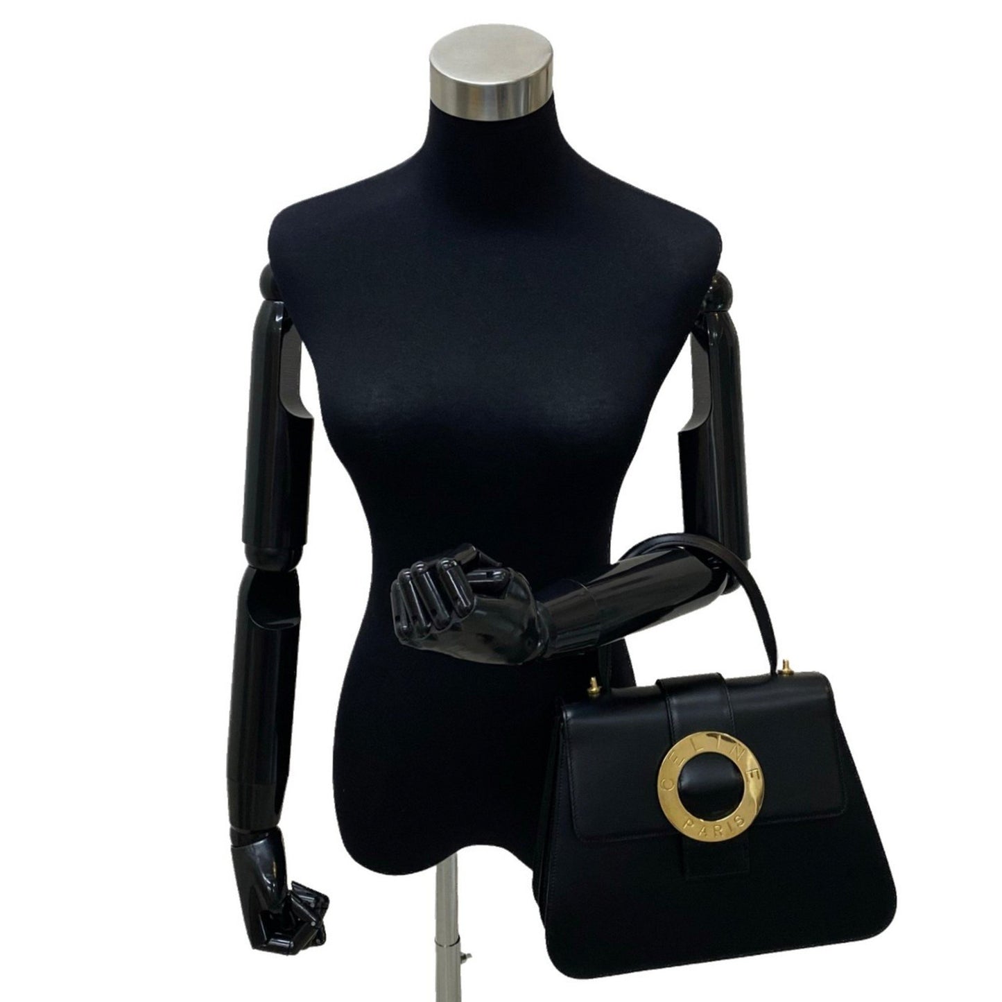 Céline Logo du cercle, Black, Leather, handbag