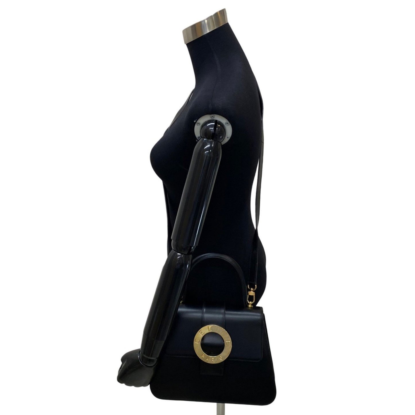 Céline Logo du cercle, Black, Leather, handbag