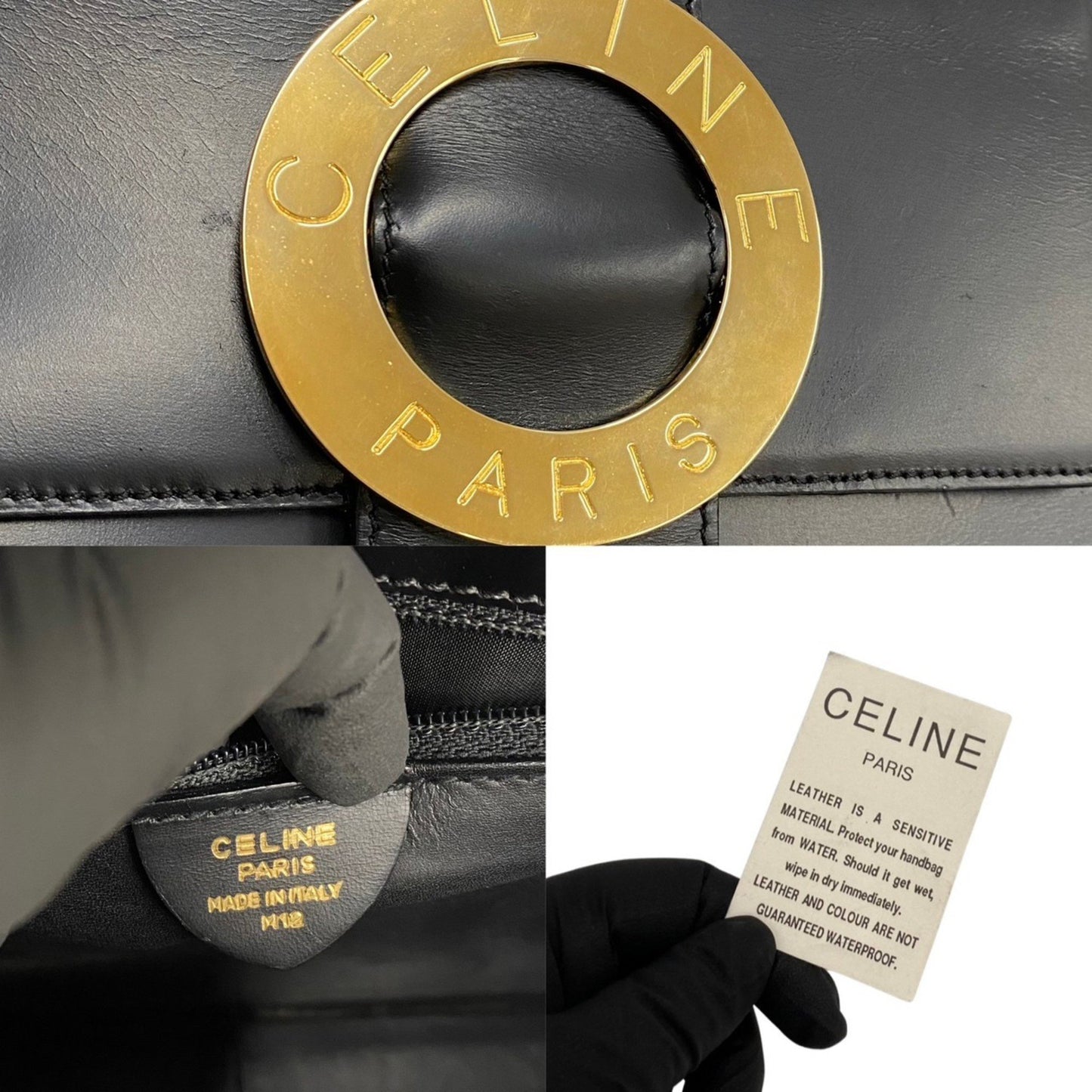 Céline Logo du cercle, Black, Leather, handbag