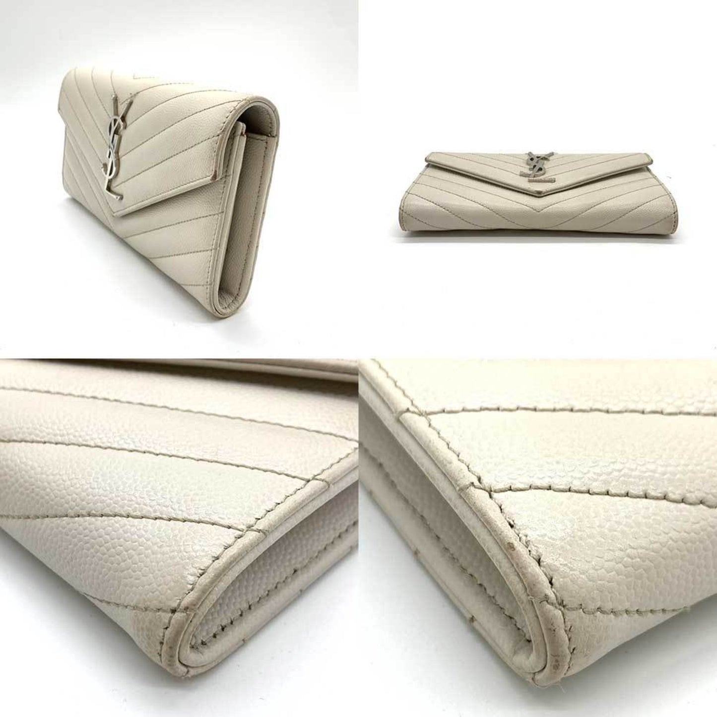Saint Laurent Cassandra, White, Leather, wallet