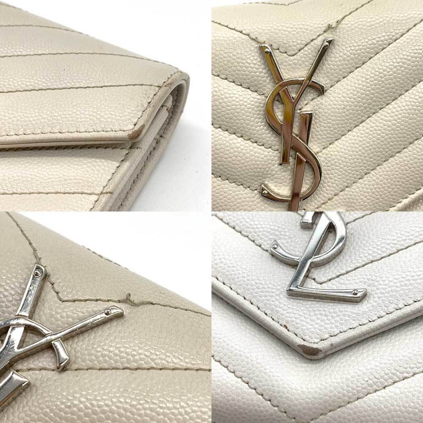 Saint Laurent Cassandra, White, Leather, wallet
