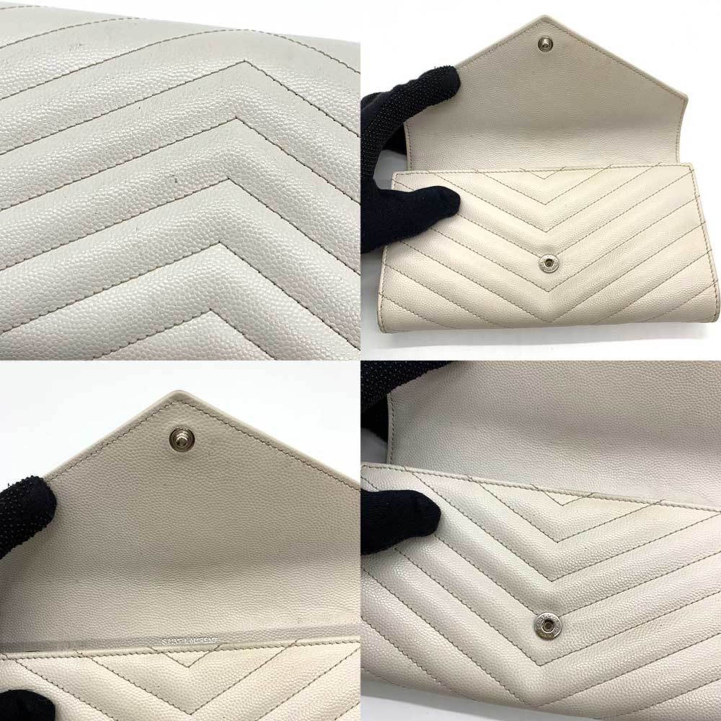 Saint Laurent Cassandra, White, Leather, wallet