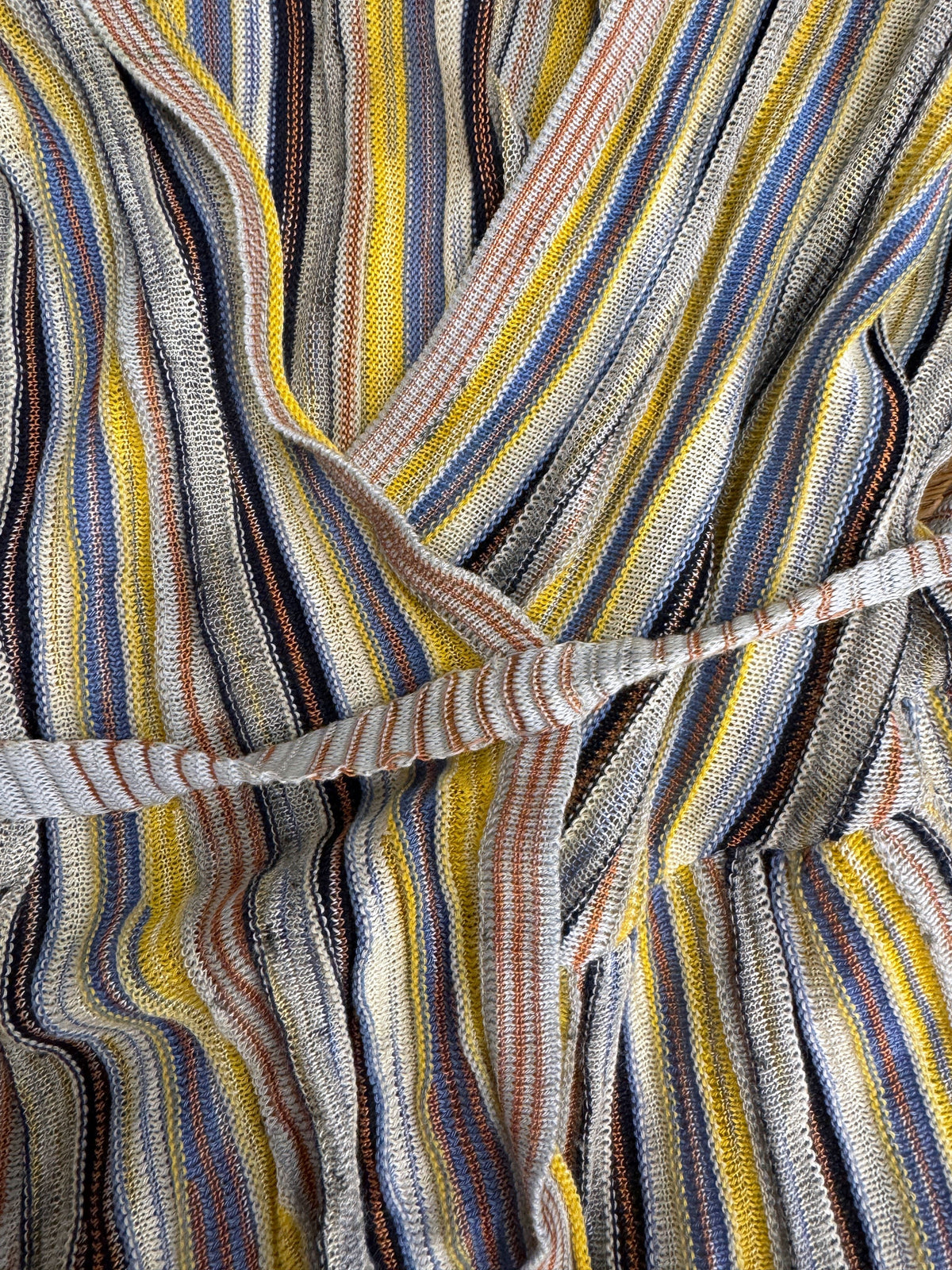 Brandsamsara Missoni dress in a multicolor striped cotton blend knit fabric with a tie waist detail.