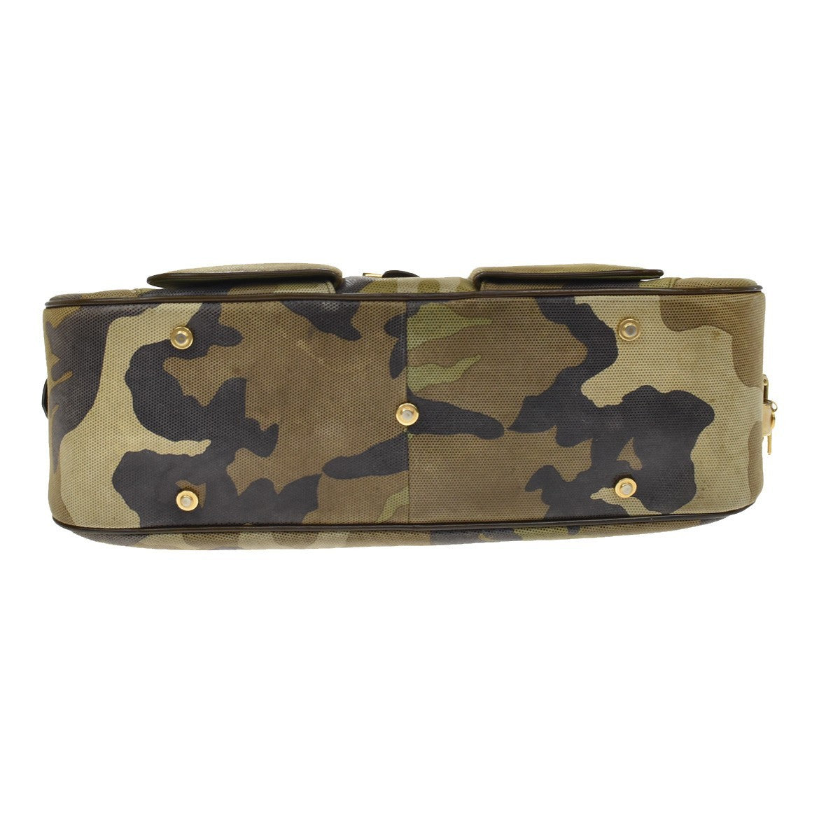 Christian Dior Vintage Saddle Bowler Camouflage Printed Pixelated Leather, Khaki, Canvas, Handbag