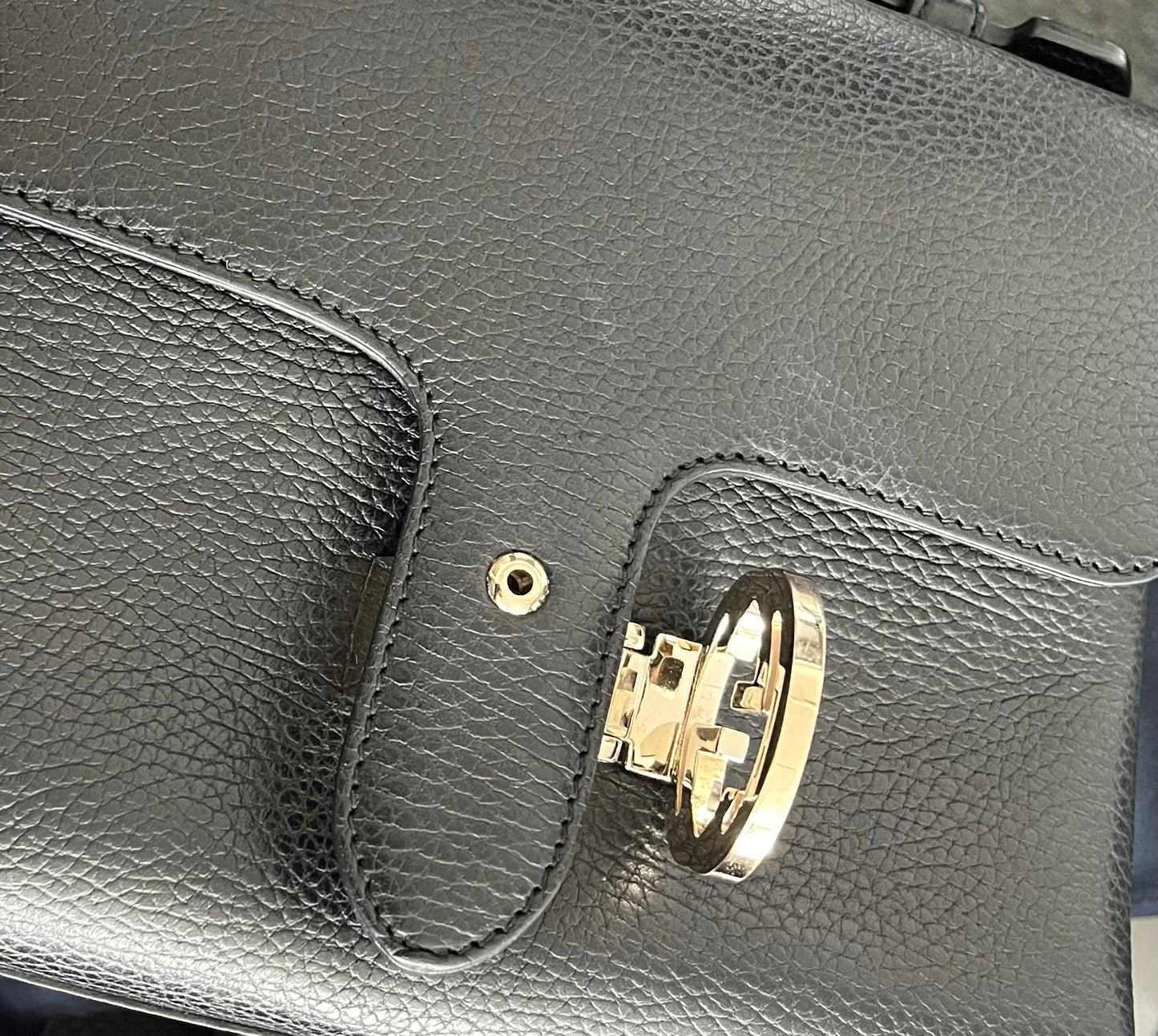 Gucci Interlocking Top Handle Bag Leather, Black, Leather, Shoulder Bag
