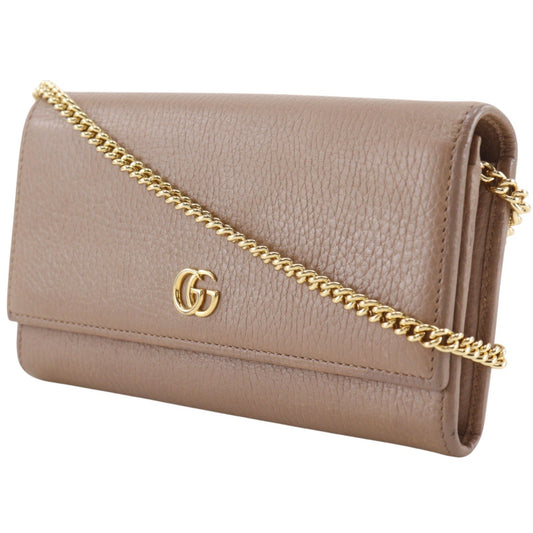 Gucci GG Marmont Continental Chain Leather, Beige, Leather, Crossbody Bag