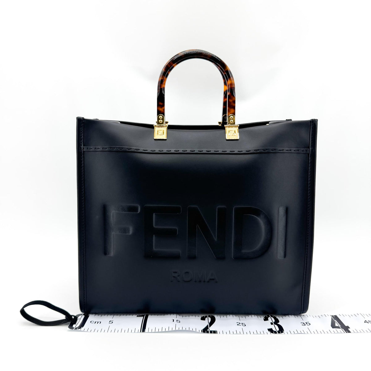 Fendi Sunshine Shopper Leather, Black, Leather, Tote Bag