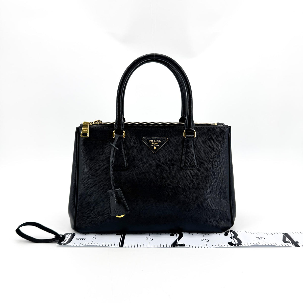 Prada Galleria Double Zip Saffiano Leather, Black, Leather, Tote Bag