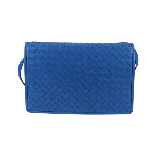 Bottega Veneta Double Compartment Flap Intrecciato Nappa, Blue, Leather, Shoulder Bag