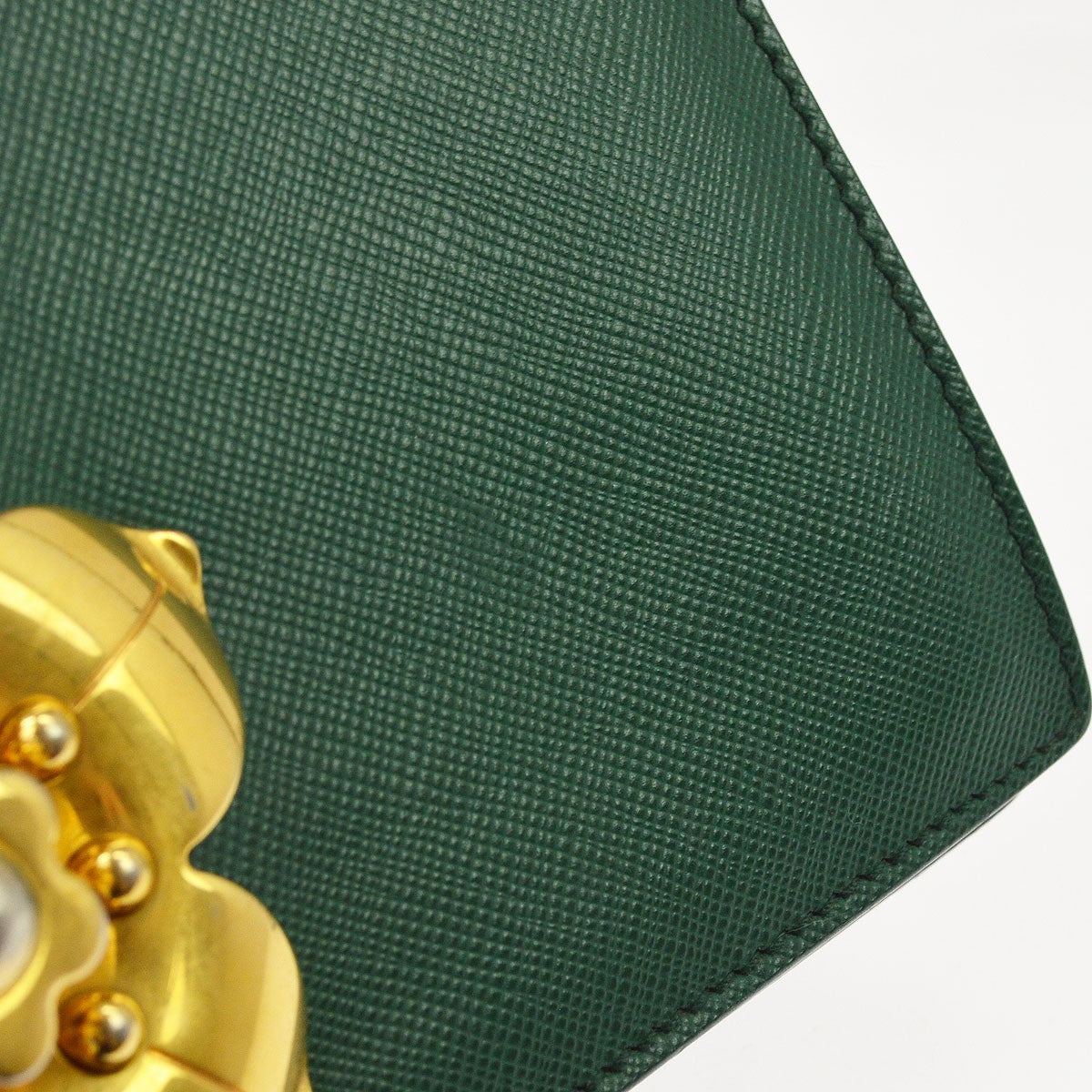 Prada Corolle Chain Saffiano with Metal, Green, Leather, Shoulder Bag