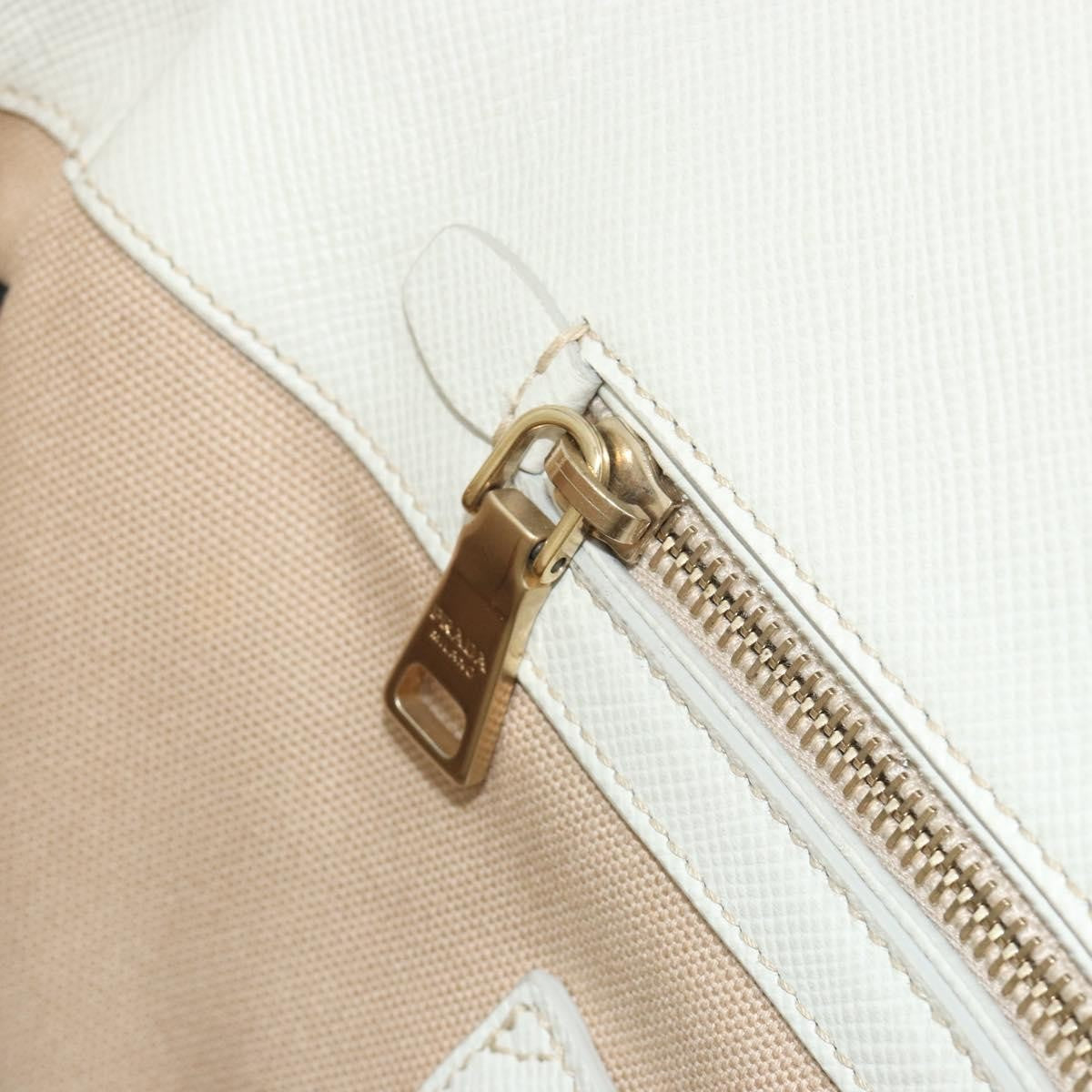 Prada Cuir Frame Convertible Canvas and Saffiano Leather, Beige, Canvas, Tote Bag
