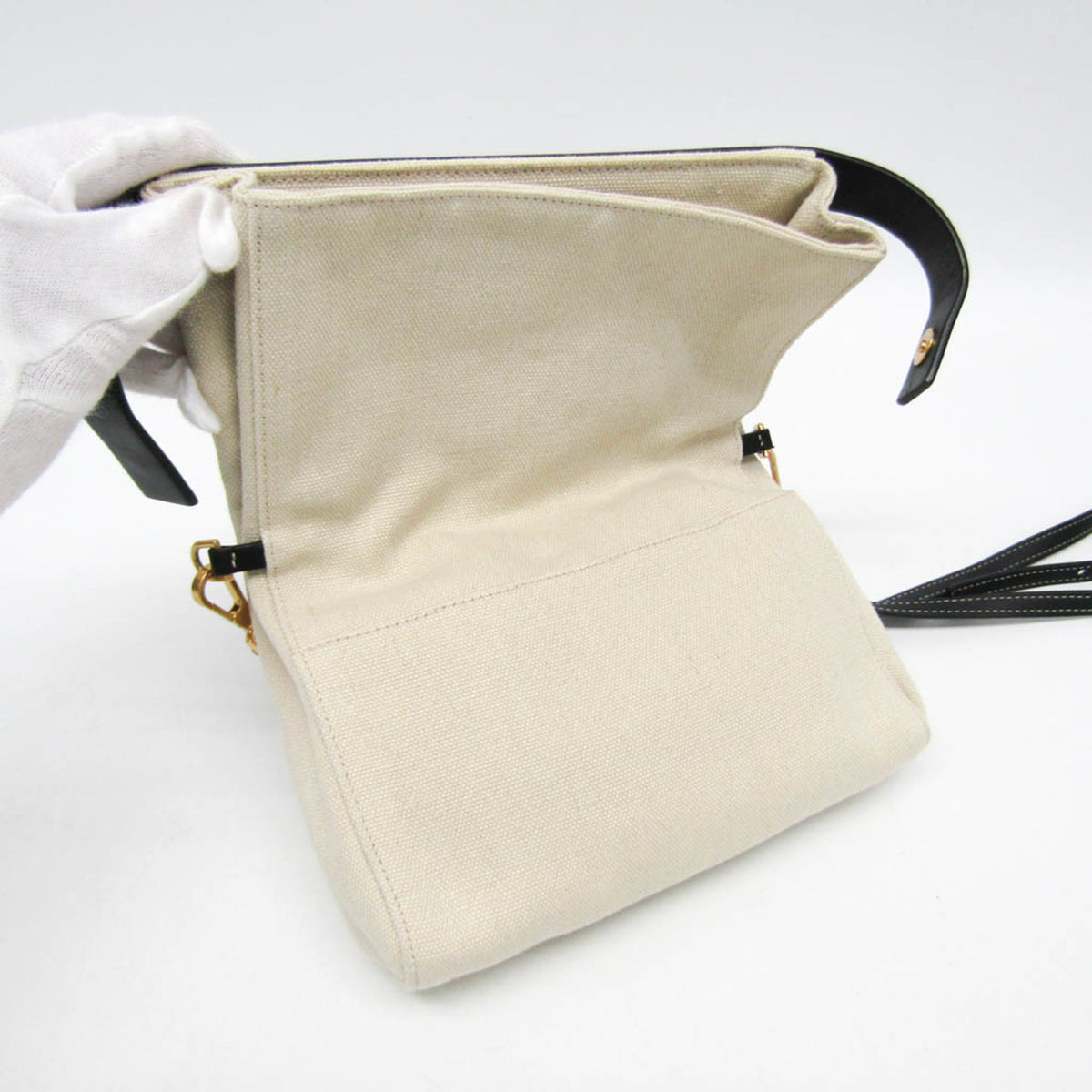 Bottega Veneta Fold Over Canvas with Leather, Beige, Canvas, Crossbody Bag