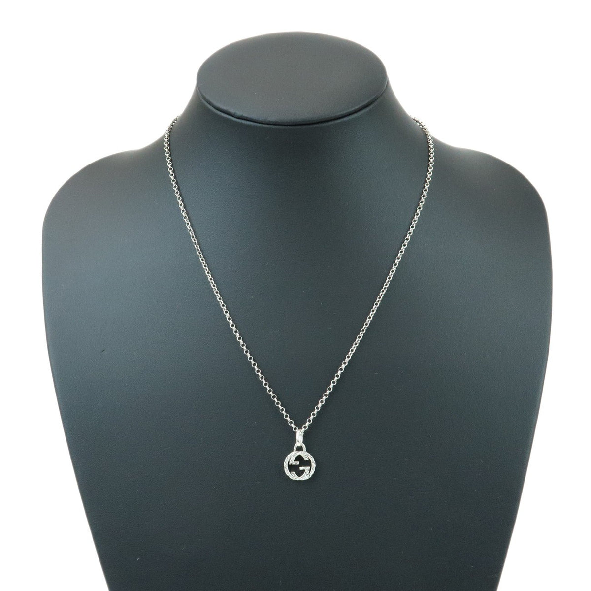 Gucci Engraved Interlocking G Chain Link Pendant Sterling Silver, Silver, Silver, Necklace