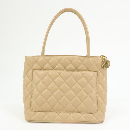 Chanel Medallion Quilted Lambskin, Beige, Calfskin, Tote Bag