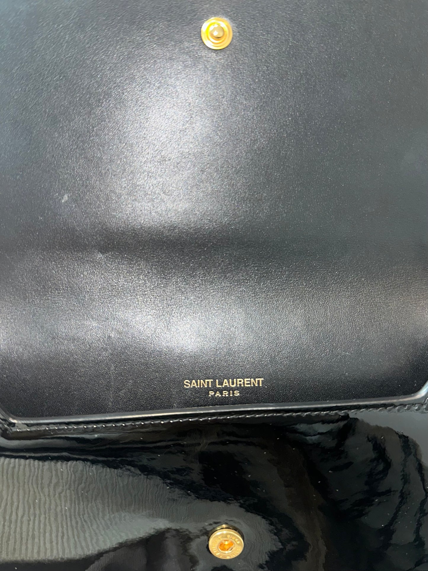 Saint Laurent Cassandre Flap Wristlet Pouch Patent, Black, Patent Leather, Handbag