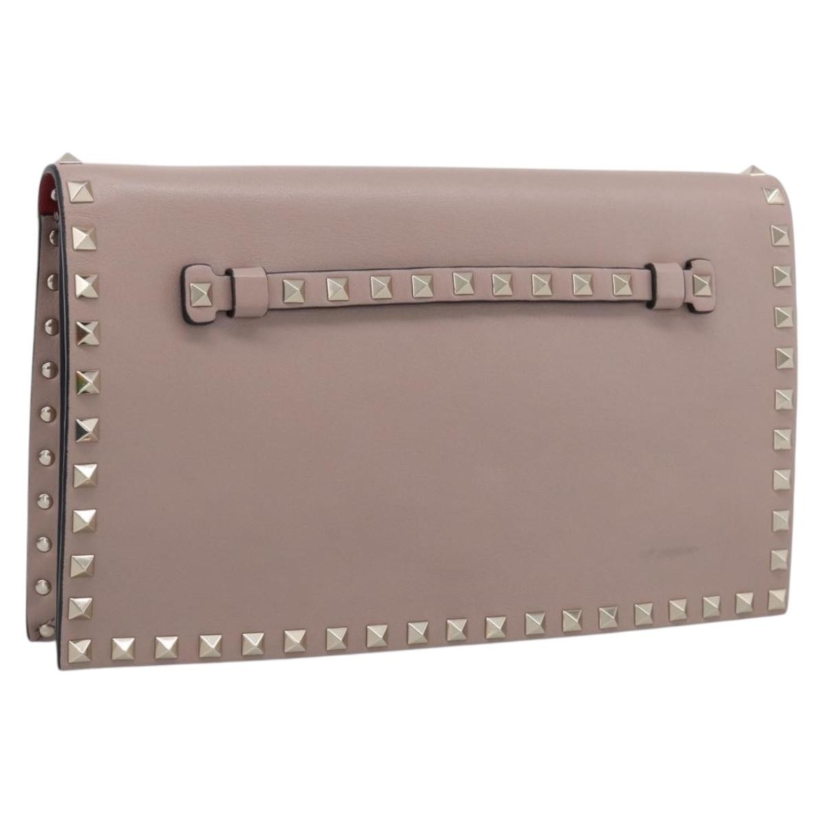 Valentino Garavani Rockstud Flap Clutch Leather, Beige, Leather, Clutch