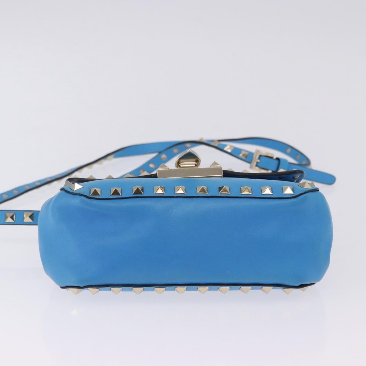 Valentino Garavani Rockstud Flip Lock Compartment Leather, Blue, Leather, Shoulder Bag