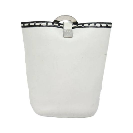 Celine Vintage Circle Logo Leather, White, Leather, Shoulder Bag