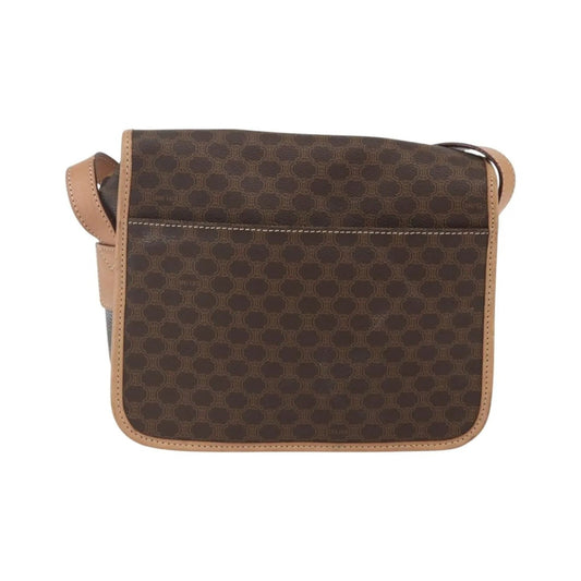 Celine Vintage Macadam Circle Logo Canvas and Leather, Brown, Canvas, Shoulder Bag
