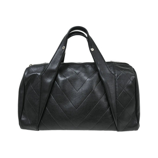 Chanel All Day Long Bowler Chevron Leather, Black, Leather, Tote Bag
