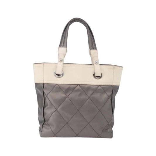 Chanel Biarritz Quilted Canvas, Gray, Canvas, Tote Bag