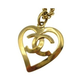 Chanel CC Heart Pendant Metal, Gold, Gold Plated, Necklace